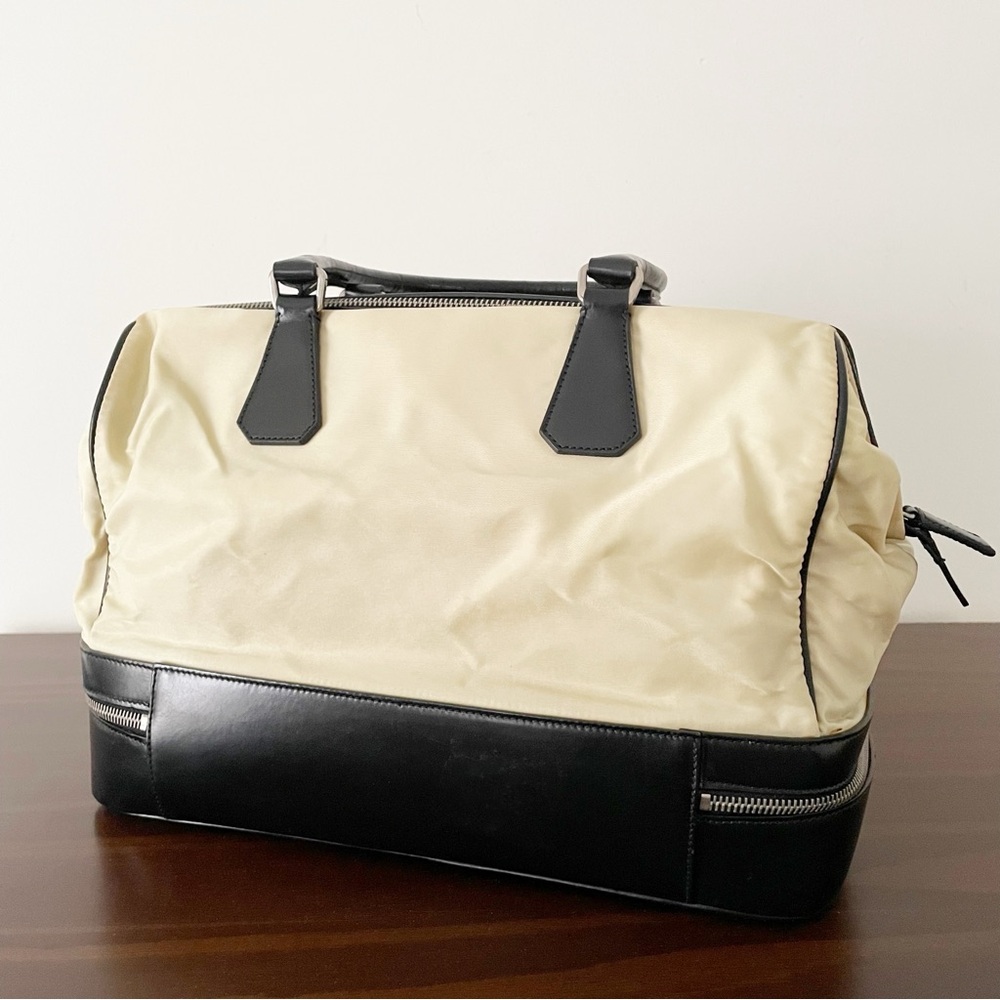 Prada RARE light tan nylon black leather doctor travel bag lock triangle logo - Picture 3 of 15